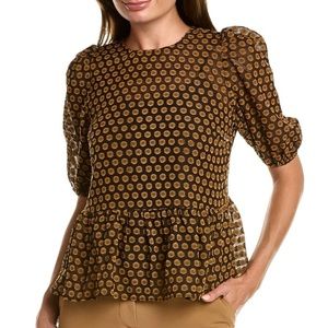 NWT Nanette Nanette Lepore sheer dark brown and tan dot peplum blouse, S…
